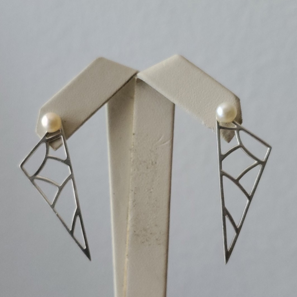 Sterling Silver And Pearl Earrings - Picture 3 of 8